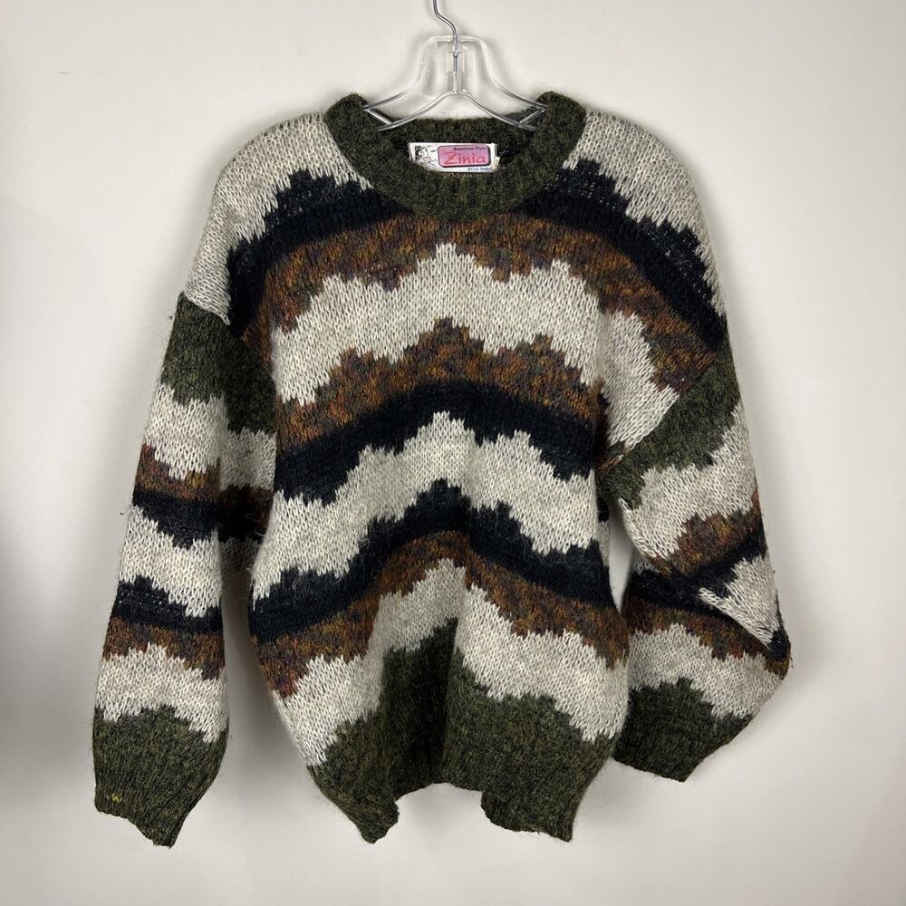 Vintage Zinia JK Narang Sz 38 Medium Mohair Blend‎ Geometric 80s Chunky Sweater